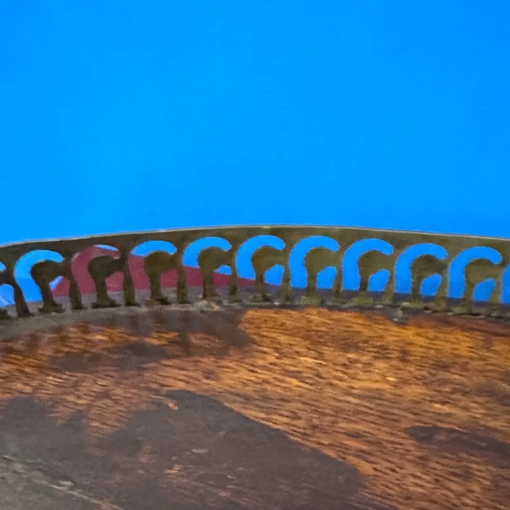 MCM Art Deco Style Large 23.5”x 16” Oval Decorative Rail Edge Wooden Tray
